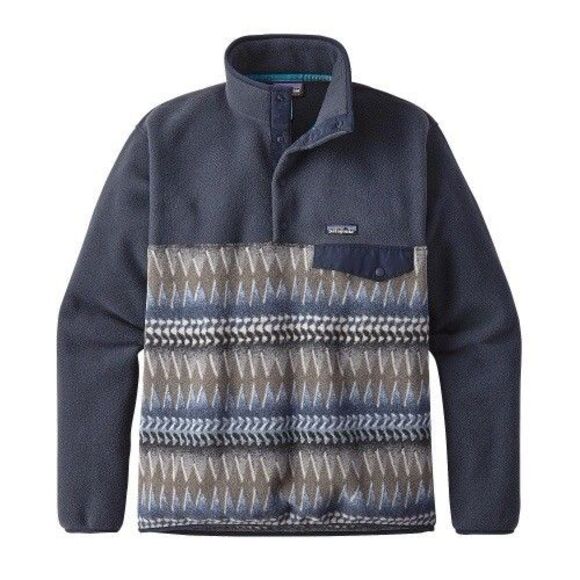 Patagonia Other - Patagonia Synchilla Snap T Fleece Men Sz S Bold Blue Grey Aztec Tribal Print EUC